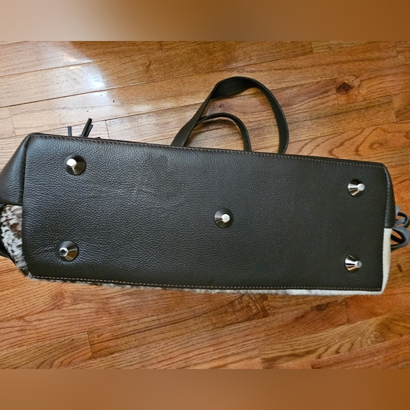 New No Tags Large Real Cowhide NFR Western Leather Brown & White Fringe Tote Bag - Picture 7 of 7